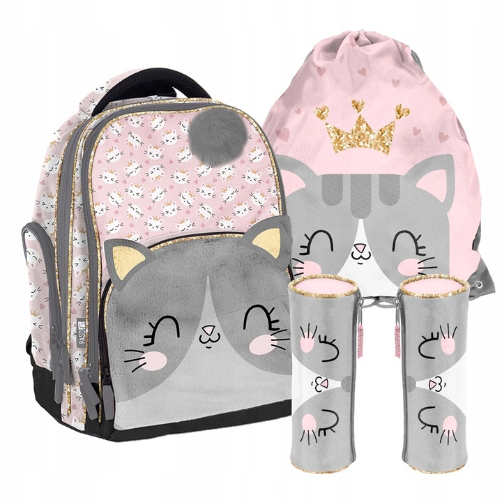 ŠKOLSKÝ SET PASO MAČIČKA PLYŠOVÝ BATOH PERAČNÍK RUŽOVÁ TAŠKA PRE DIEVČATÁ AKCIA