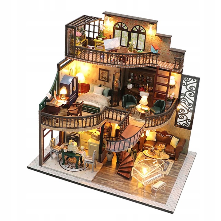 Sada dreveného domčeka pre bábiky DIY Miniatúrna vila Domček pre bábiky