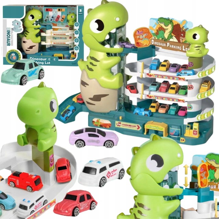 Sada Parkovisko Trojúrovňová Autá Dinosaury Podložka Výťah Rampa Autíčka