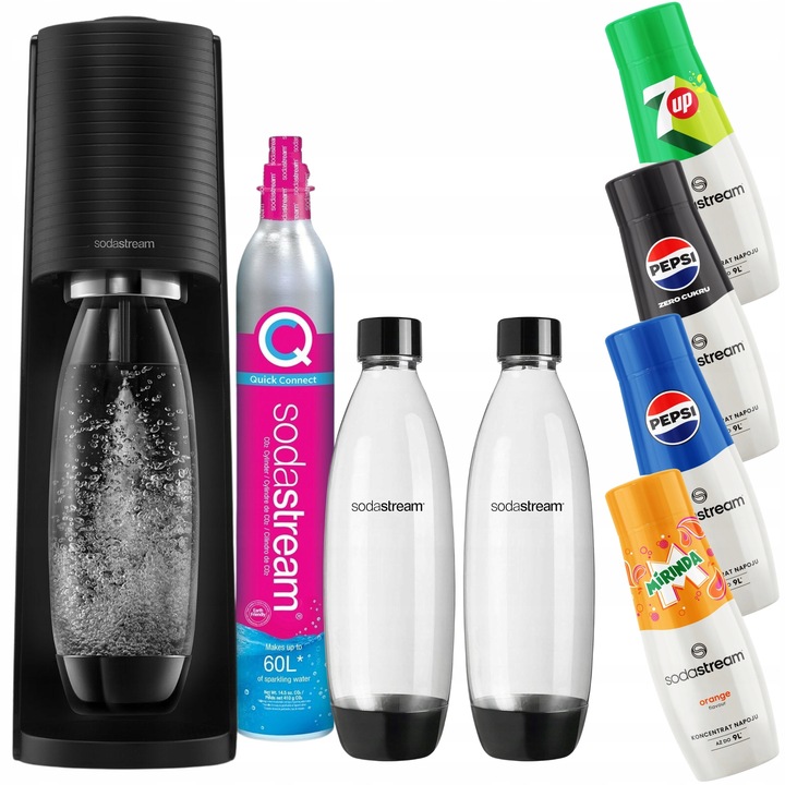 Saturátor Sodastream Terra + 2 fľaše + 4 sirupy Pepsi 7Up Mirinda Pep Max