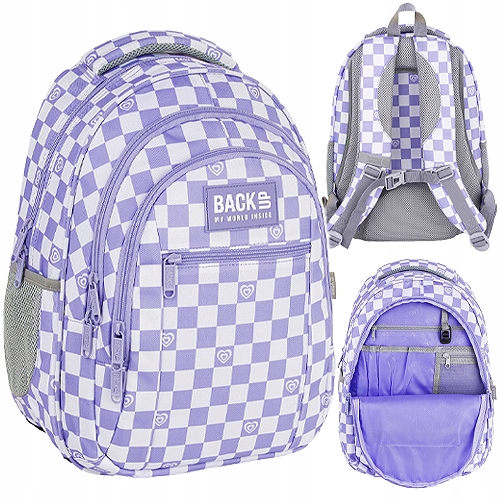 ŠKOLSKÁ TAŠKA PRE MLÁDEŽ DERFORM BACKUP MRIEŽKA ŠACHOVNICA FIALOVÁ PLB7O26