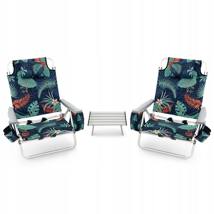 Sada plážového nábytku 2 x stolička + stolík Costway, skladacie plážové ležadlo