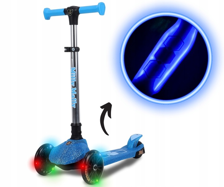 Trojkolesová kolobežka pre dieťa s LED kolesami Scooter Jelly Blue Milly Mally