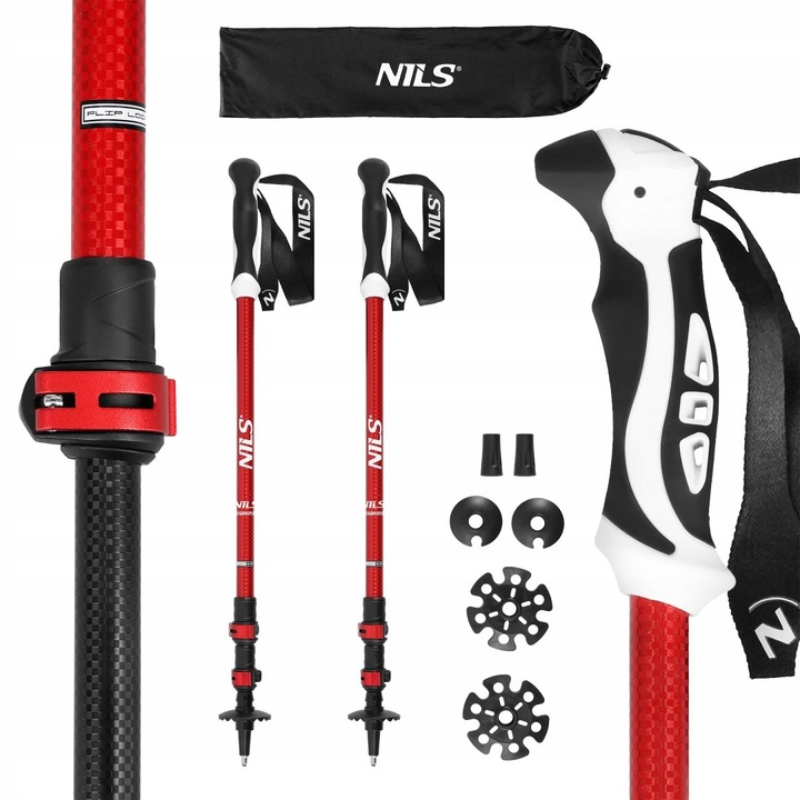 TK8601 RED HLINÍKOVÉ TREKINGOVÉ PALICE NILS
