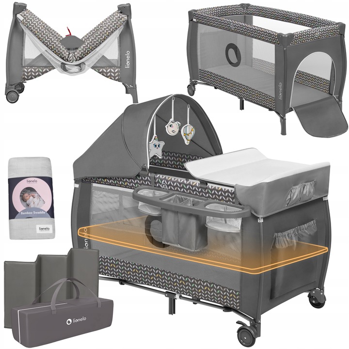 TURISTICKÁ POSTIEĽKA OHRÁDKA LIONELO SVEN + BAMBUSOVÁ ZAVINOVAČKA SWADDLE GREY