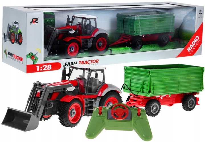 Traktor s bagrom a prívesom pre deti Diaľkovo ovládaný Červeno-zelený
