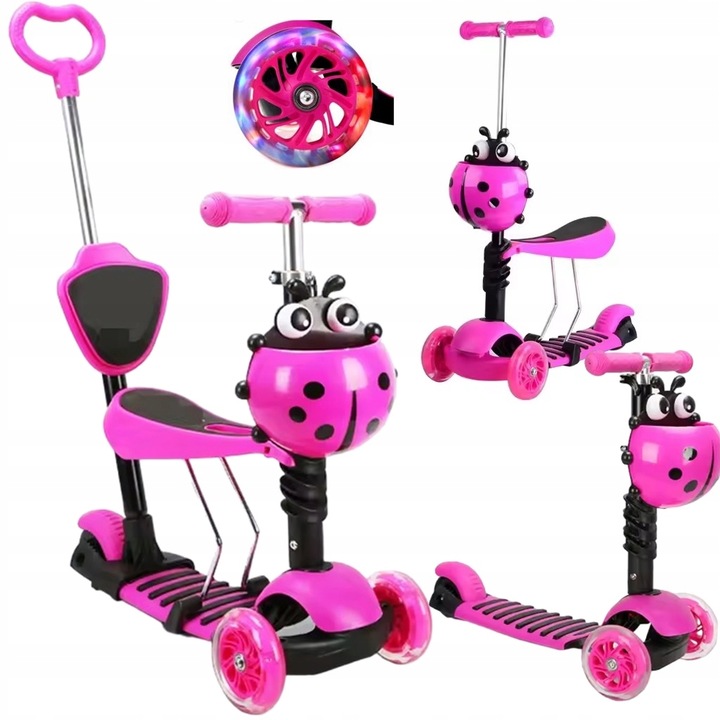TROJKOLOVÁ BALANČNÁ KOLOBEŽKA BIEDRONKA 5v1 LED RUŽOVÁ