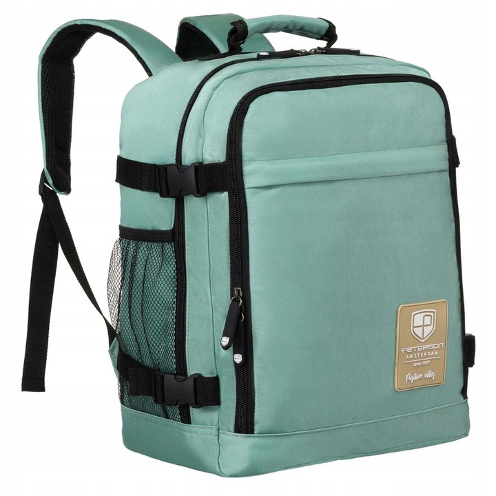 Tyrkysový cestovný batoh s USB a držiakom na kufor - Peterson