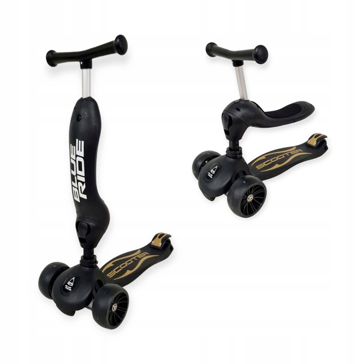 Trojkolesová balančná kolobežka s LED kolesami, odrážadlo 2v1, tlačná palica, čierna