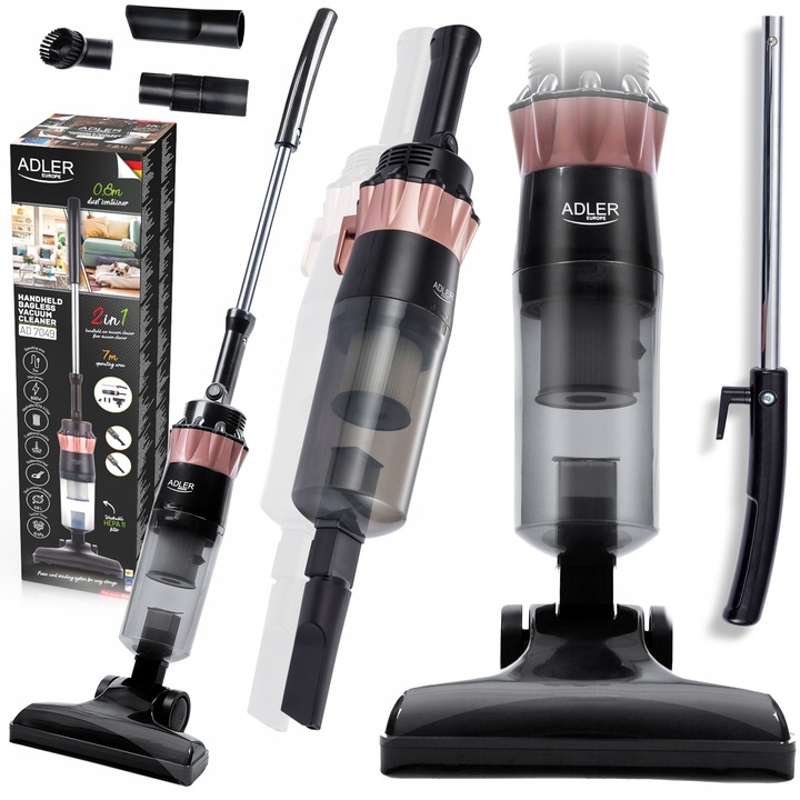 Tyčový vysávač Adler AD7049 bezvreckový 800W čierny, príslušenstvo, HEPA filter