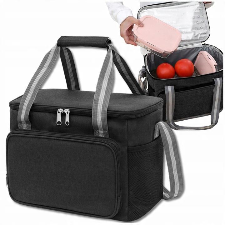 Taška na jedlo LUNCH BOX TERMICKÁ Priestranná na jedlo ČIERNA na opasku