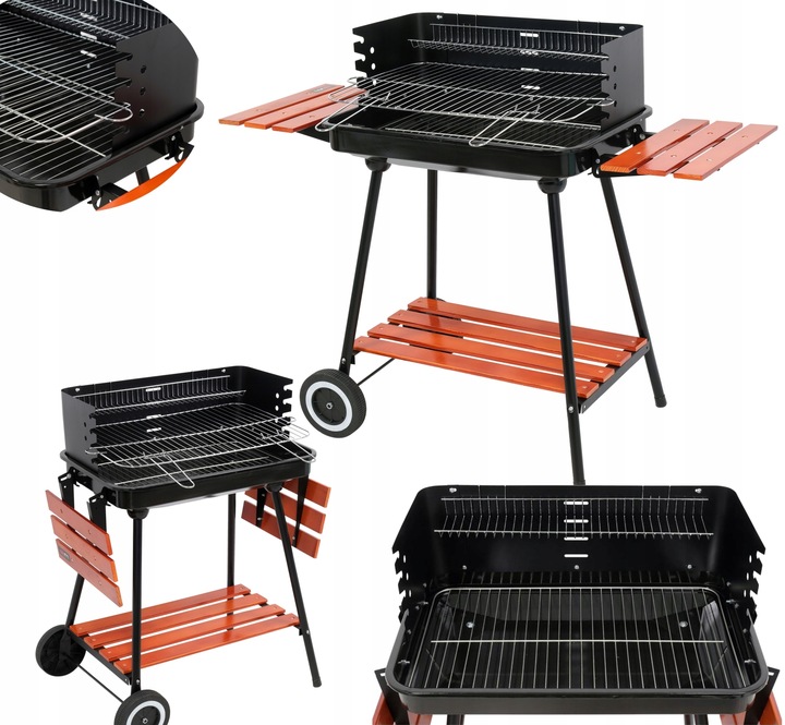 UHLÍKOVÝ ZÁHRADNÝ GRIL S CHRÓMOVANÝM PRENOSNÝM ROŠTOM, NASTAVITEĽNÝ, 3 POLICE BBQ