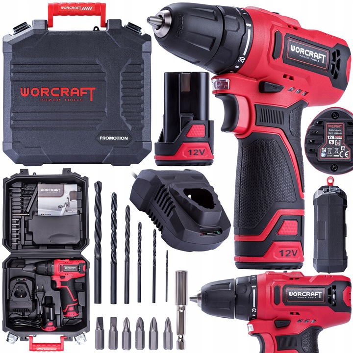 Vŕtačka Worcraft CD-12LIA 2x Aku Nabíjačka Vŕtačky Bity Sada