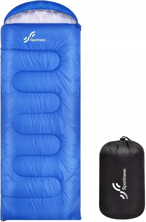 Vodotesný turistický spací vak na 4 sezóny SPORTNEER modrý 220 x 75 cm