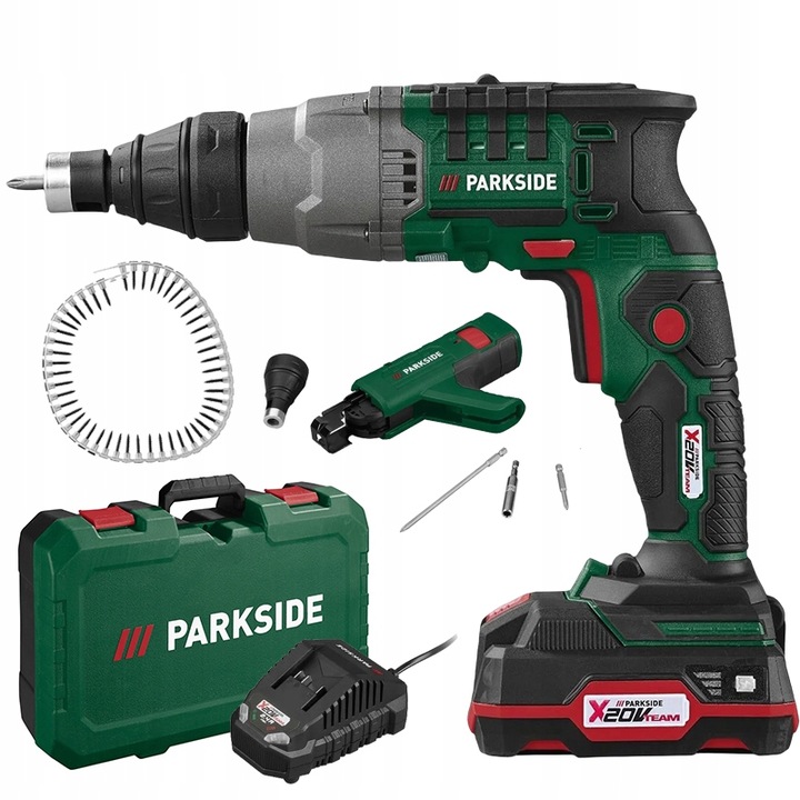 VŔTAČKA PARKSIDE PTBSA A1 20 V SADA SKRUTKOVAČ AKU NABÍJAČKA + KUFOR
