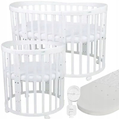 Waldin postieľka (oválna) 7v1 s matracom Kolieska a pásy, biela