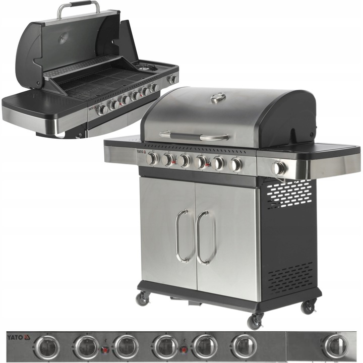 YATO ZÁHRADNÝ PLYNOVÝ GRIL 6+1 NEREZOVÁ OCEĽ 20,2kW LIATINOVÝ ROŠT HORÁK