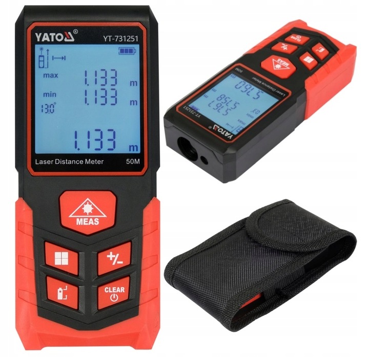 YATO LASEROVÝ DIAĽKOMER DIGITÁLNY MERAČ VZDIALENOSTI 50 M LCD AAA YT-731251