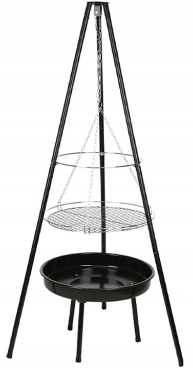 Závesný gril s ohniskom 52 cm, oceľový, čierny s chrómovaným roštom