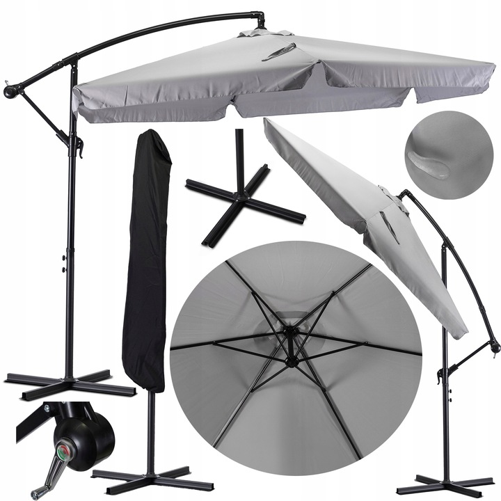 Záhradný Slnečník skladací, veľký na plážovú terasu, poťah AKRON, sivý VÝPREDAJ